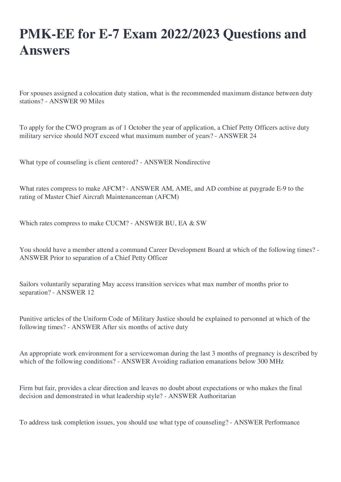 Preview image for PMK-EE for E-7 Exam 2022/2023 Questions and Answers